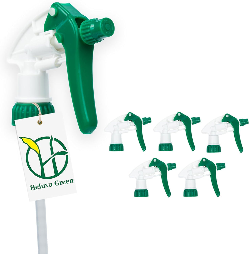 Heluva Green Spray Bottle Nozzle Replacement, Bottle Tops Only - Sprayer Nozzle Triggers for Heavy