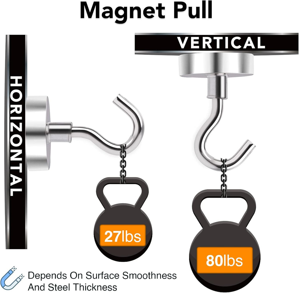 MIKEDE Magnetic Hooks, 80Lbs+ Heavy Duty Magnetic Hooks for Cruise Cabins, Super Neodymium Hanging