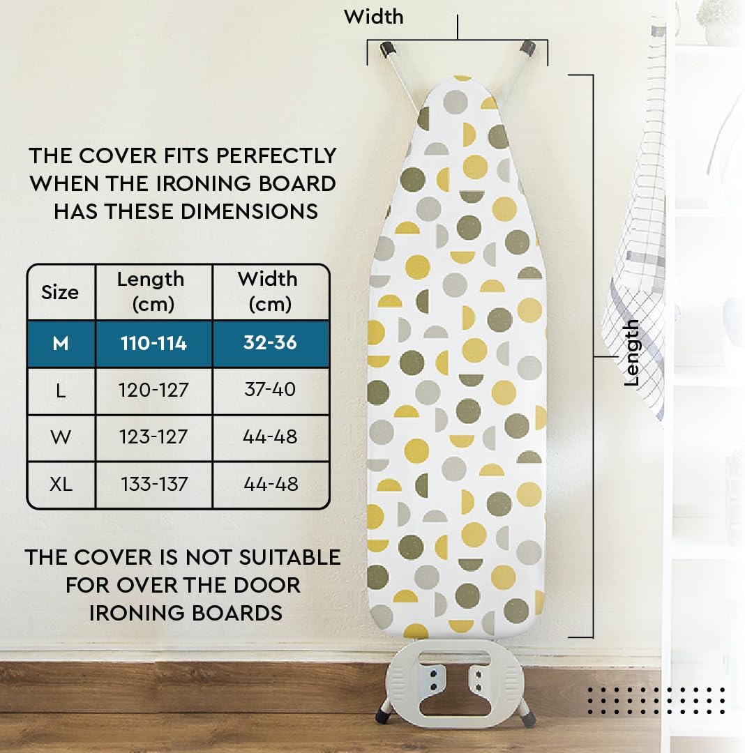 Encasa XO Ironing Board Covers (42"x14") Drawstring Tightening with Thick 3 mm Felt Padding, Easy