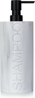 Matte White Shampoo Dispenser Modern Refillable Pump Bottle with Embossed Text, Durable Resin