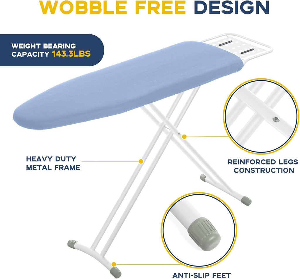 Full Size Ironing Board with Iron Rest, Heavy Duty Compact Ironing Board 43"x13" with Thick Cover