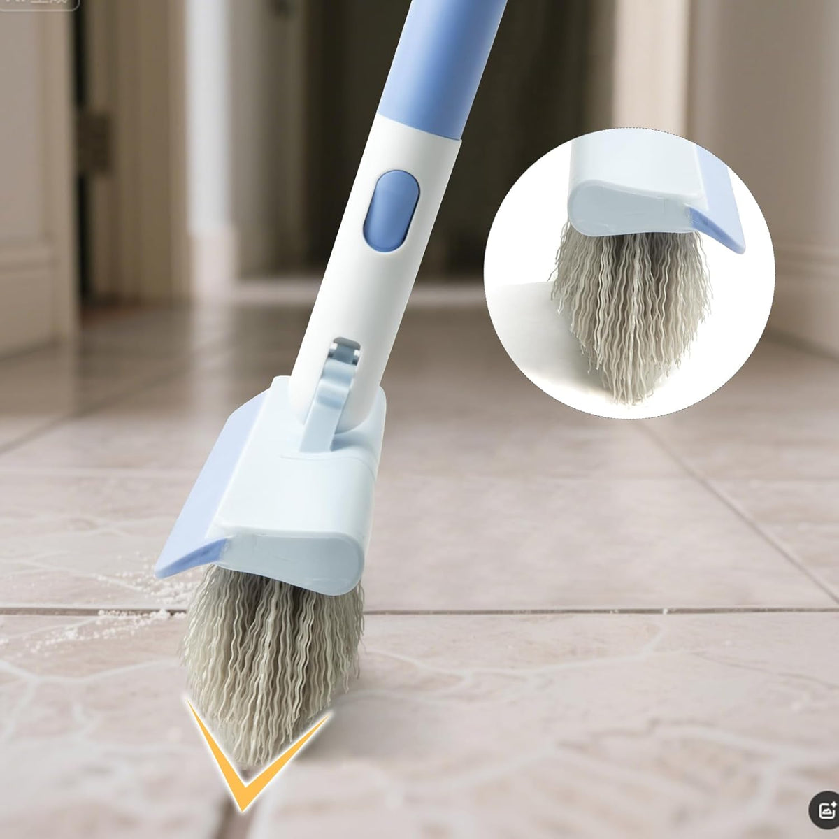 Floor Scrub Brush and V-Shape Grout Brush with Long Handle 3 in 1 Replaceable Head Scrape Brush