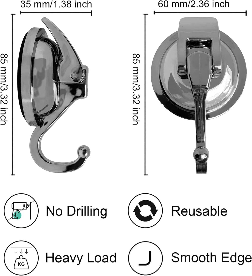 Heavy Duty Suction Cup Hooks for Shower, Bathroom Robe - Reusable, No Hole Punched, for Garland