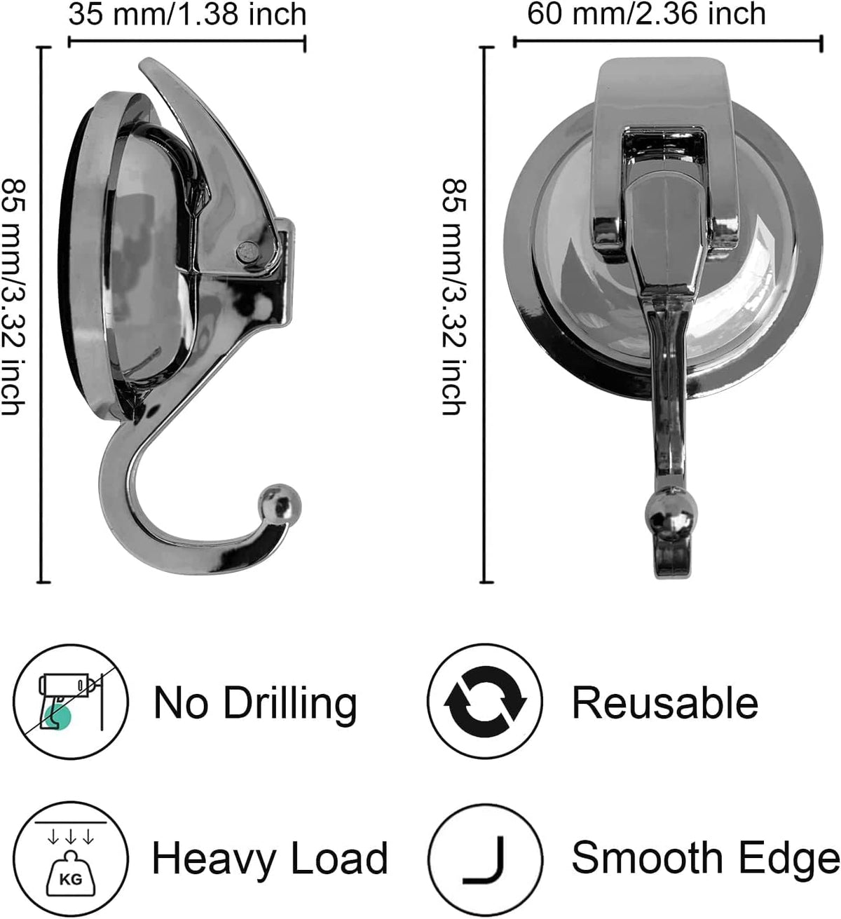 Heavy Duty Suction Cup Hooks for Shower, Bathroom Robe - Vacuum Glass Hooks, Reusable, No Hole
