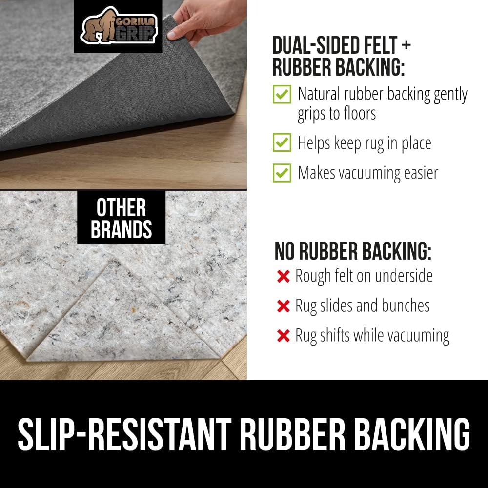 GORILLA GRIP Felt and Natural Rubber Stay in Place Slip Resistant Rug Pad, 1/4in Thick, 2x3 FT