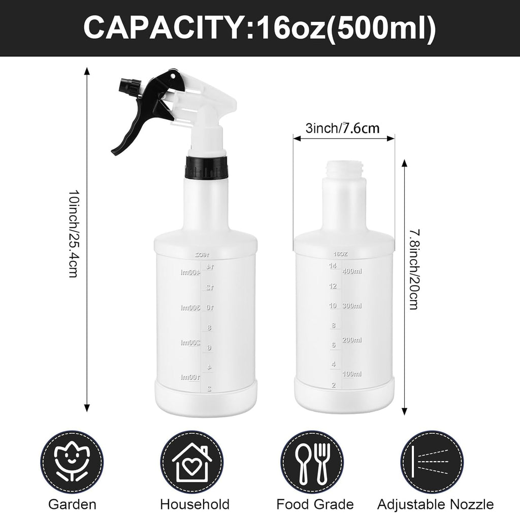 Eccliy 12 Pcs 16 Oz Plastic Spray Bottle, Adjustable Empty Reusable Sprayer for Cleaning, Planting