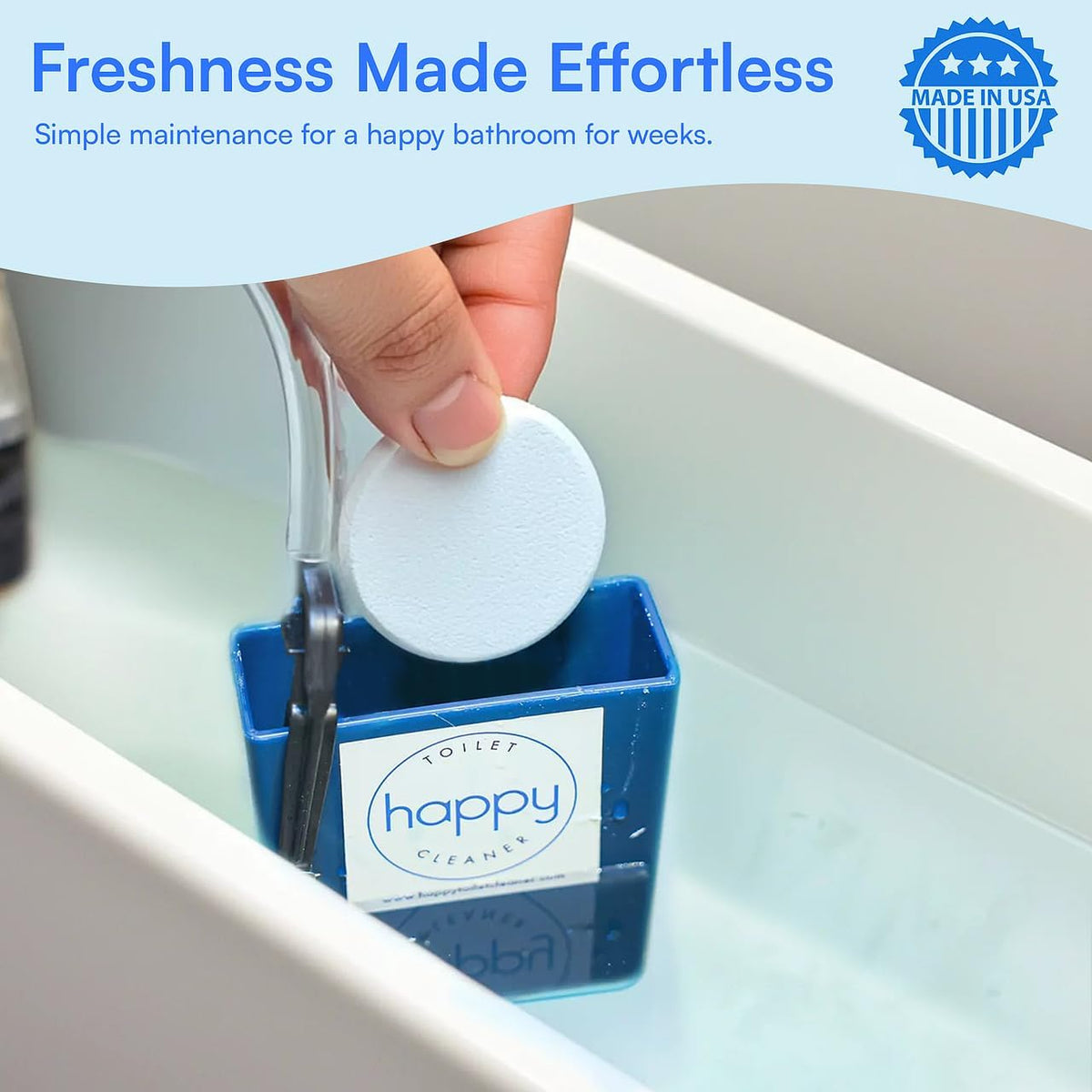 Happy Toilet Cleaner – Self-Cleaning Toilet System | Easy Install Toilet Tablet Holder for a Deep