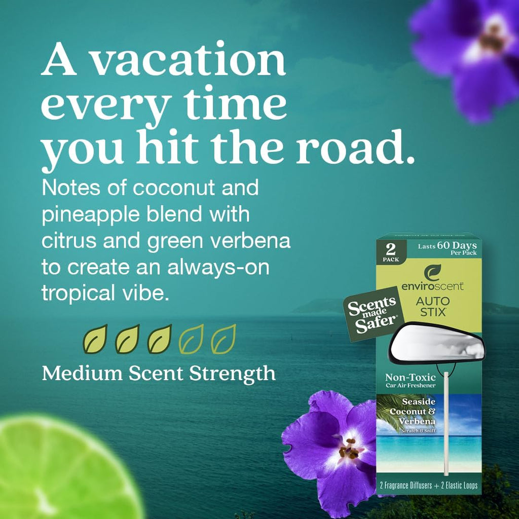 Enviroscent Non-Toxic Car Air Freshener (Seaside Coconut & Verbena) Natural Car Air Freshener |