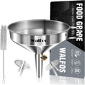 Stainless Steel Funnel, Walfos Kitchen Funnel with 2 Removable Strainer ＆ 1Pc Cleaning Brush