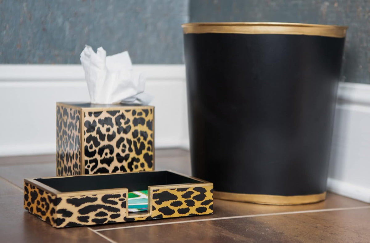 Jaye's Studio Mattie Line, Oval Wastebasket & Garbage Bin, Gold Trim & Finish, Hand-Painted