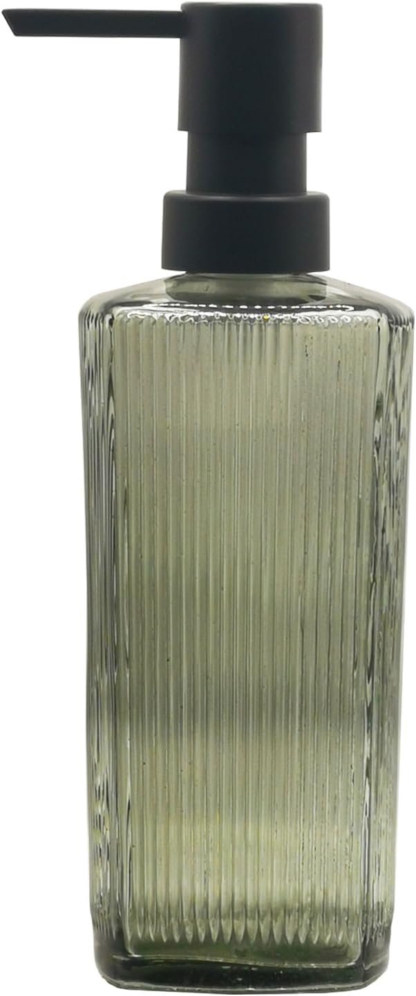 Green Glass Soap Dispenser with Black Pump, 12oz Refillable Liquid Hand Dispenser, Lotion Dish Soap