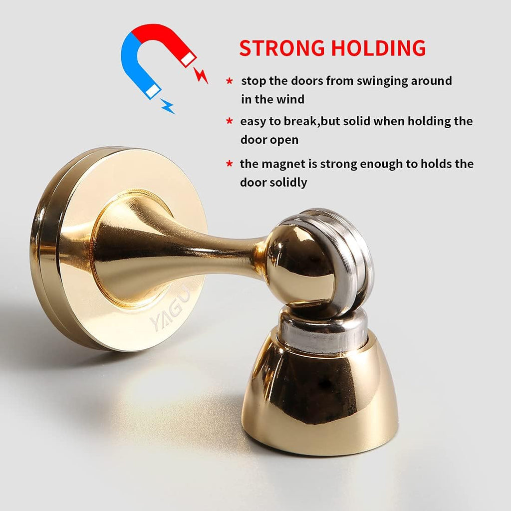 YAGU 2 Pack Magnetic Door Stoppers Holder, Zinc Alloy Bright Gold Door Stops Catch Wall Floor