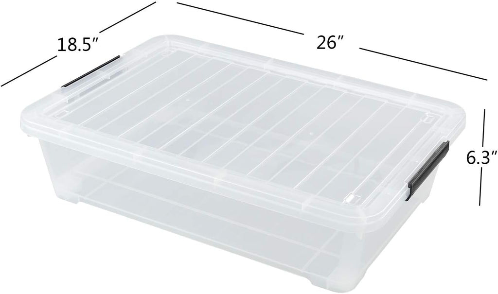 3-Pack Plastic Under Bed Storage Box Container, 40 Quart Clear Stackable Storage Box Wheeled