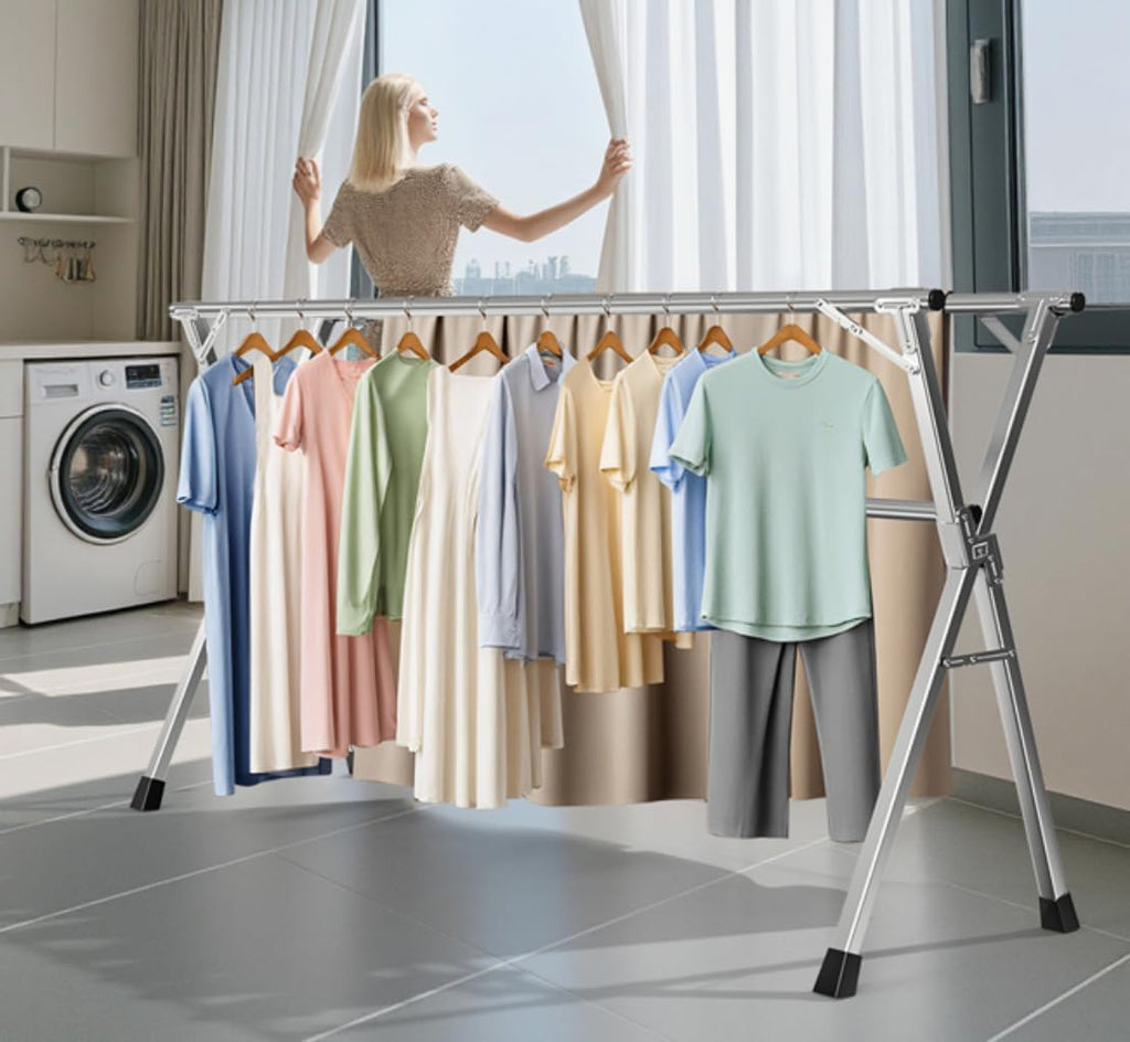 63 Inches Heavy - Duty Stainless Steel Folding Clothes Drying Rack - Indoor/Outdoor Use, Anti-Rust
