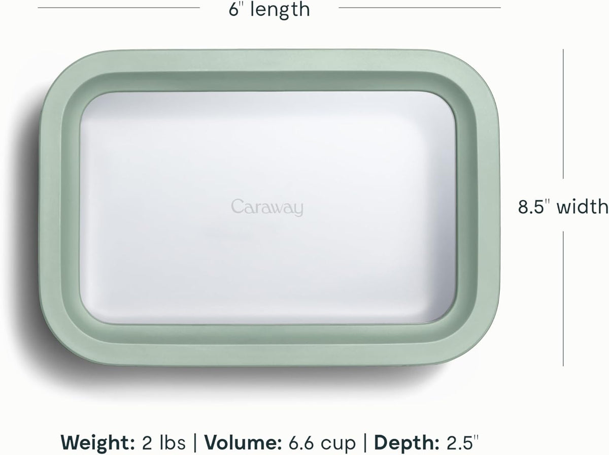 Caraway 2pc Glass Food Storage Set - 6.6 Cup Food Containers (2) - Ceramic Coated - Non Toxic, Non