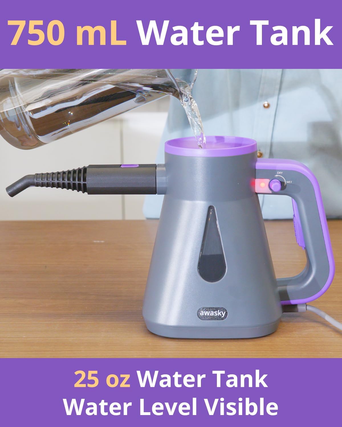 Steam Cleaner Handheld: Fast 10-Sec Heat-Up-750mL (25oz) Tank-No Cooling-Refill Anytime-Lockable