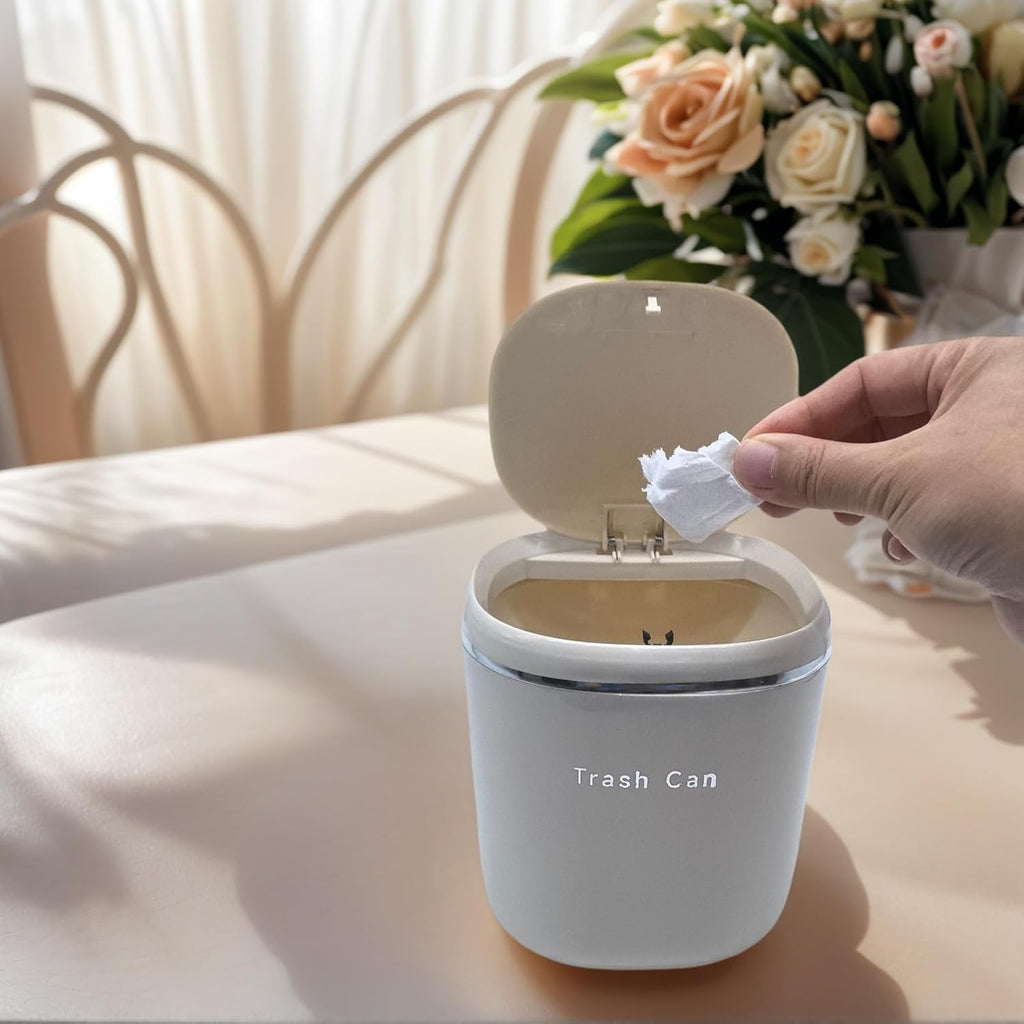 0.8 Gallon Desktop Mini Trash Can with Push-Open Lid, Small Waste Baskets Includes 50 Free Bags