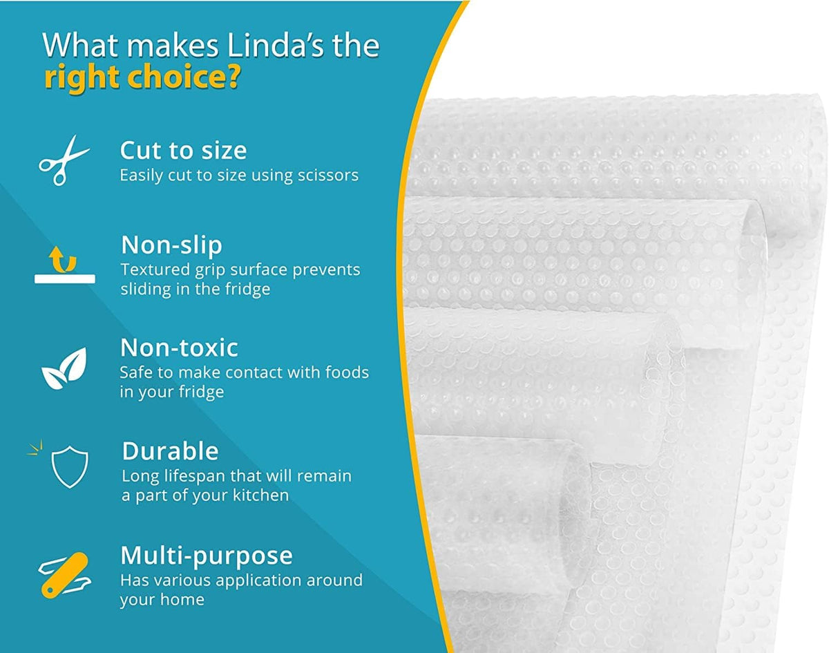 Refrigerator Liners for Shelves (12 Pack) by Linda’s Essentials - Non-Adhesive Shelf or Drawer