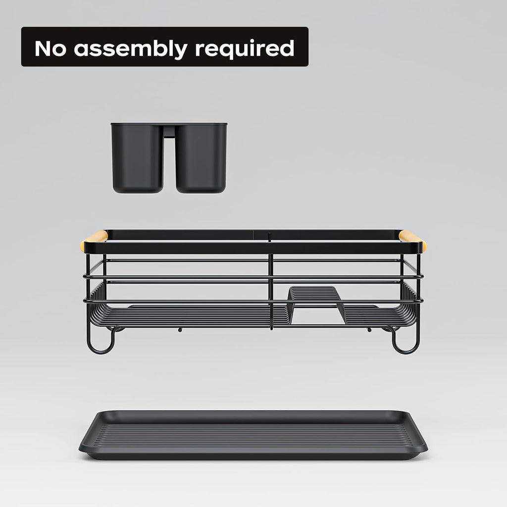 Dish Racks for Kitchen Counter: Wooden Handles, Thickened Metal, No Assembly. Small Dish Drying