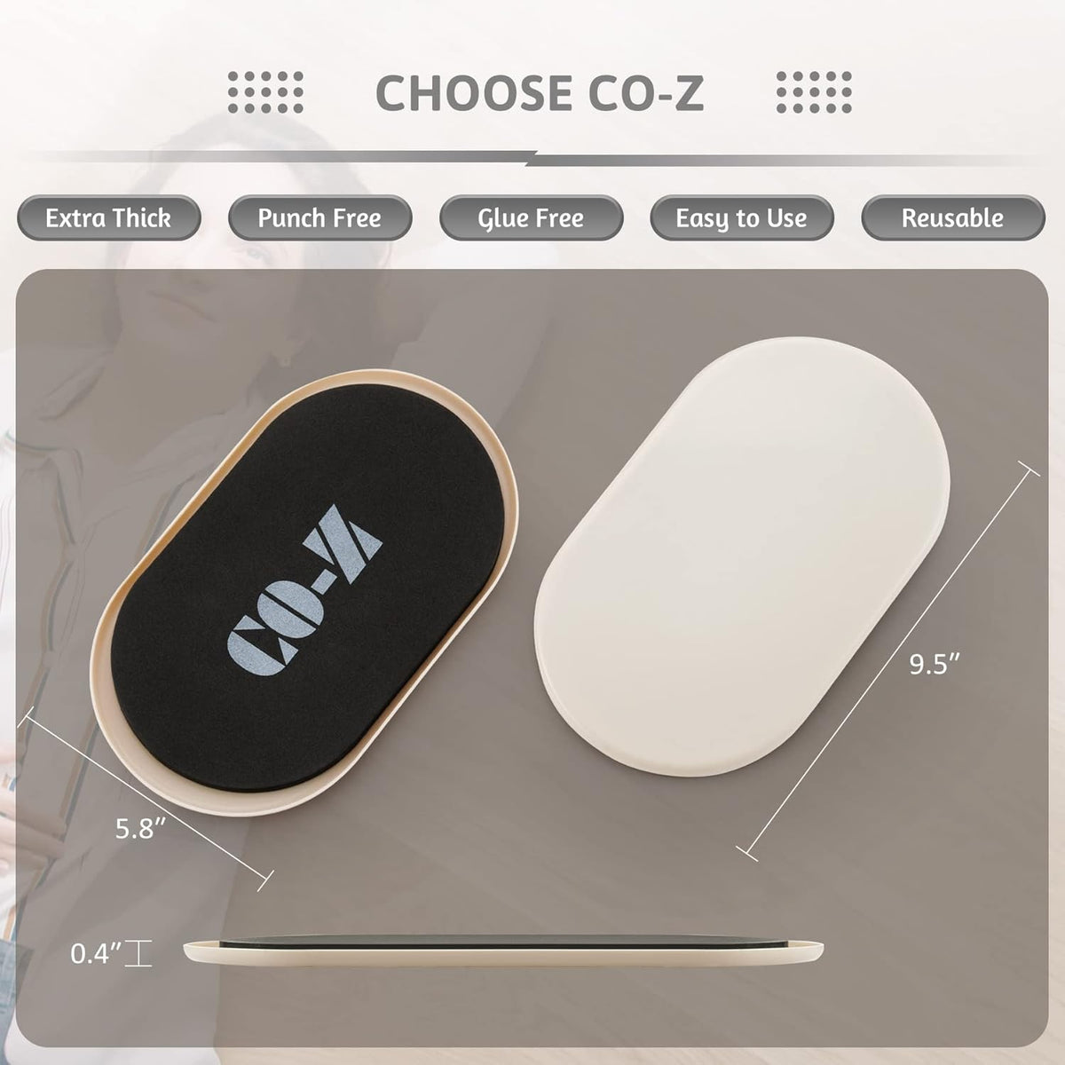 CO-Z Large Furniture Sliders - 8 Pack, 6" x 9 1/2" Oval Reusable Furniture Sliders for Carpet