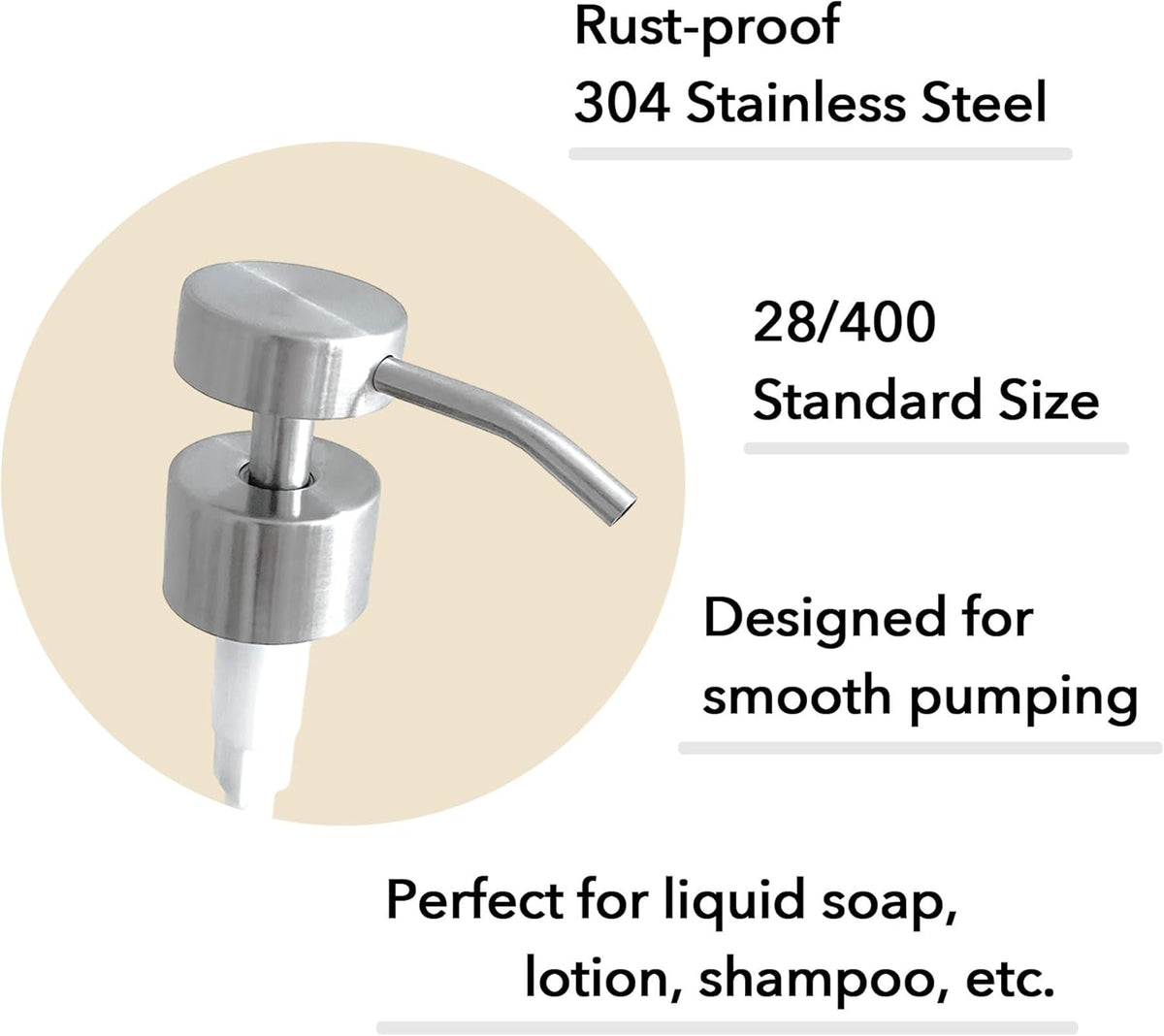 Stainless Steel Soap Dispenser Pump Head Replacement 2 Pack, 28/400 Threads Standard Size, for