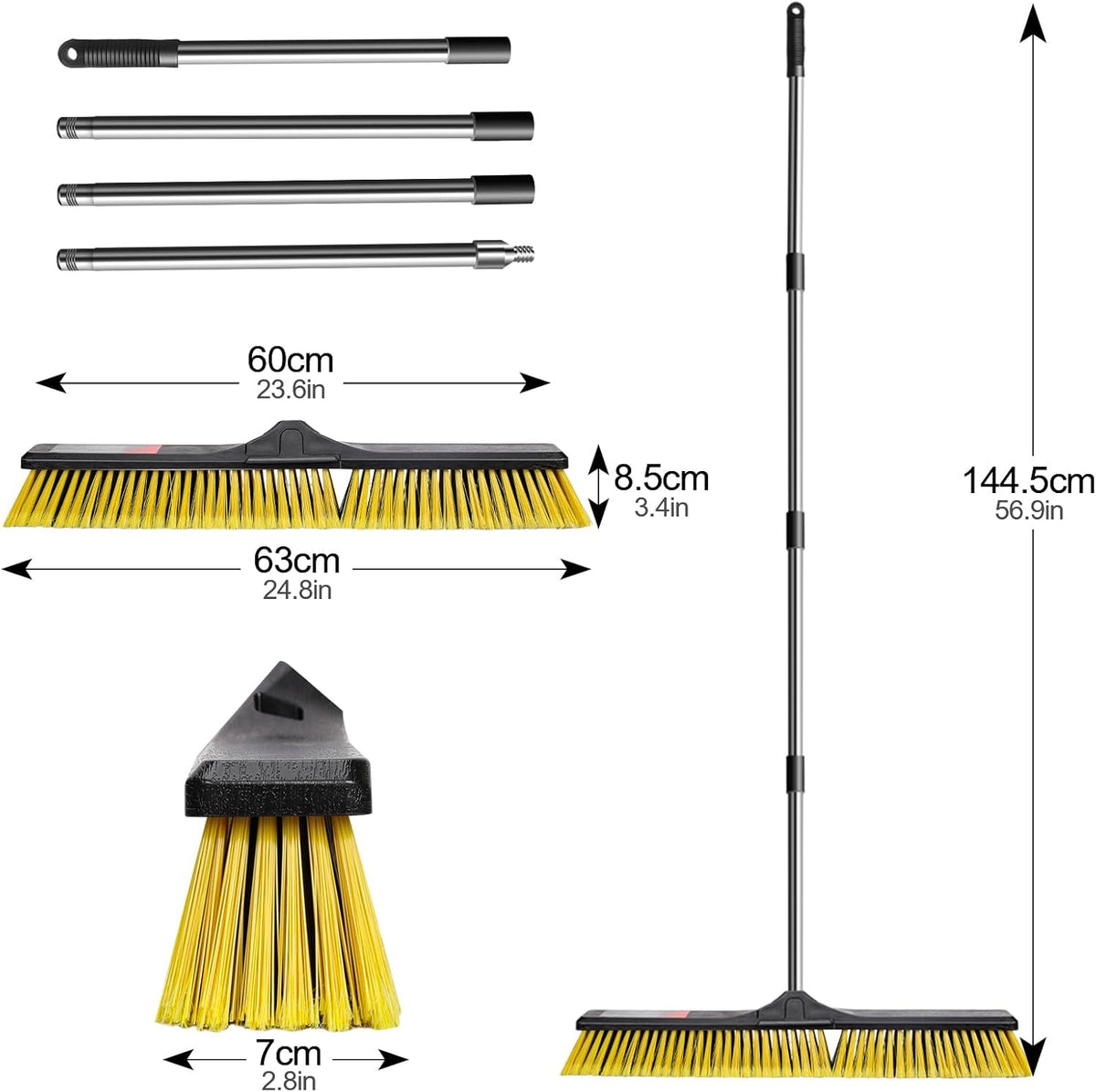 24" Push Broom,Masthome Industrial Broom with Stiff Bristles,Outdoor Broom Heavy Duty and 55" Long