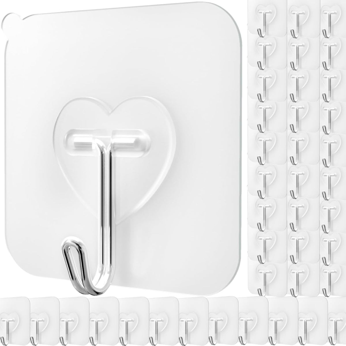 DGYB 40 Pcs Clear Adhesive Hooks for Hanging 22lb Self Adhesive Wall Hooks Heavy Duty Waterproof