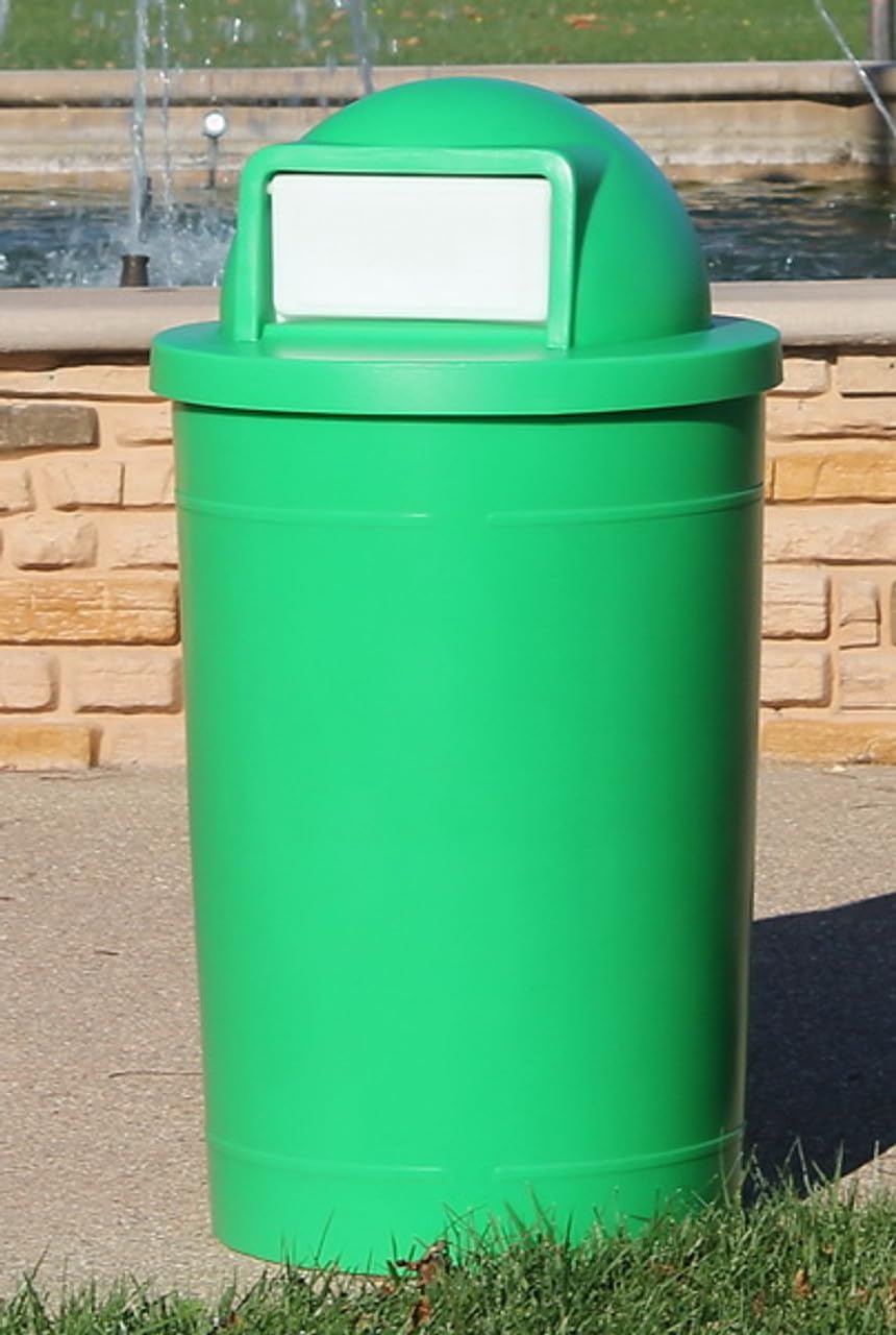 55 Gallon Round 100% Recycled Plastic Heavy Duty Indoor or Outdoor Trash Can with Push Open Dome