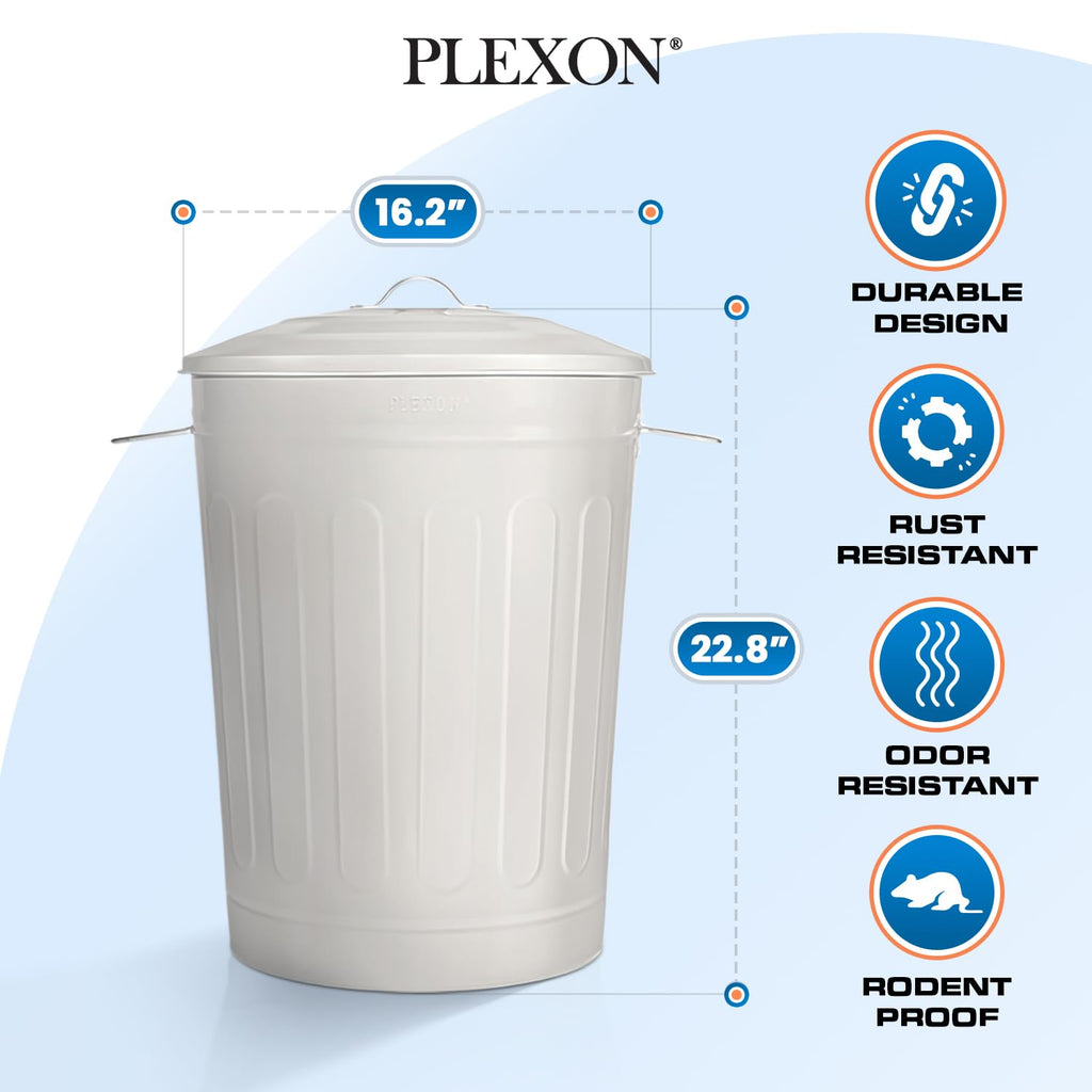 Plexon Round Trash Can 13 Gallon, Vintage Metal Outdoor Trash Can with Lid, Retro Farmhouse Garbage