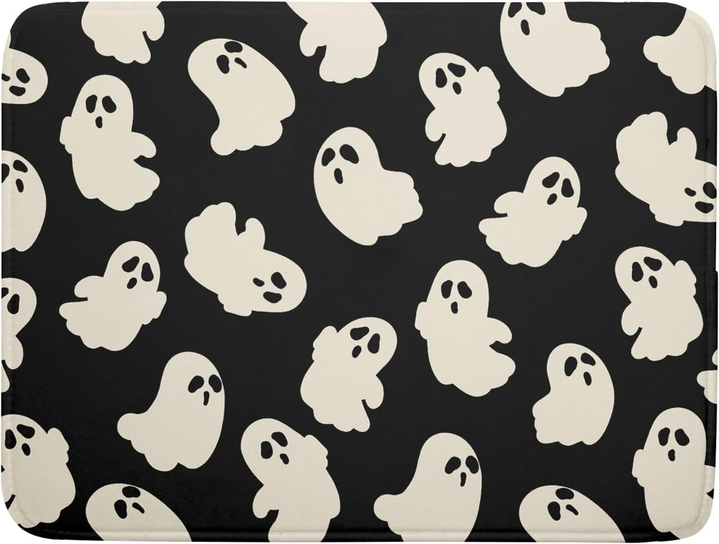 Halloween Ghost Dish Drying Mat 16X18 Inch Spooky Halloween Drying Mat for Kitchen Counter Black
