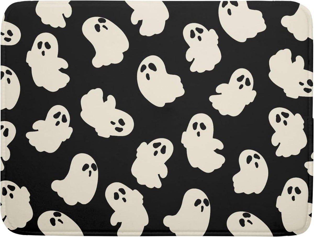 Halloween Ghost Dish Drying Mat 16X18 Inch Spooky Halloween Drying Mat for Kitchen Counter Black