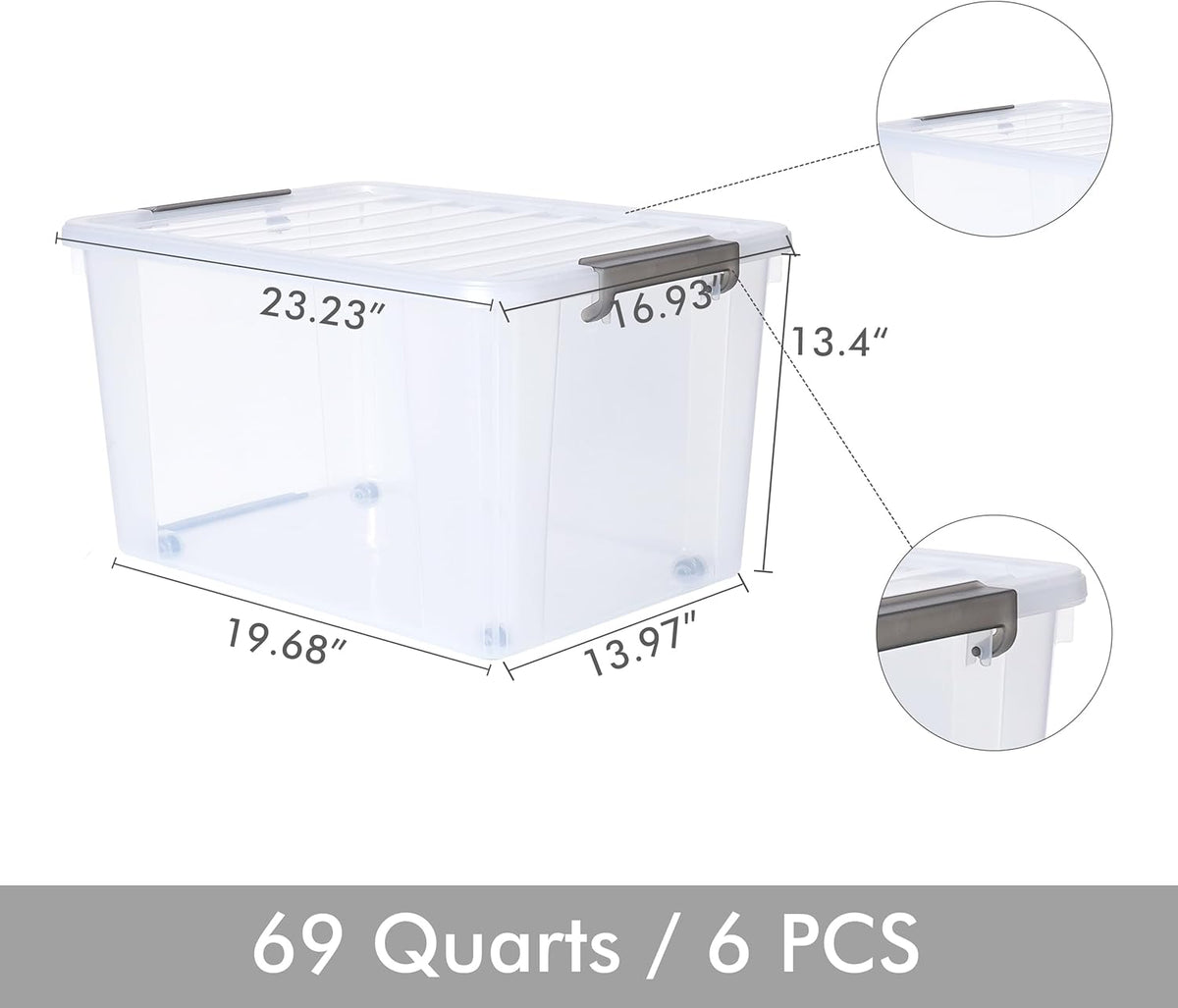 Citylife 6 Packs 69 QT Plastic Storage Bins with Lids Large Stackable Storage Containers for