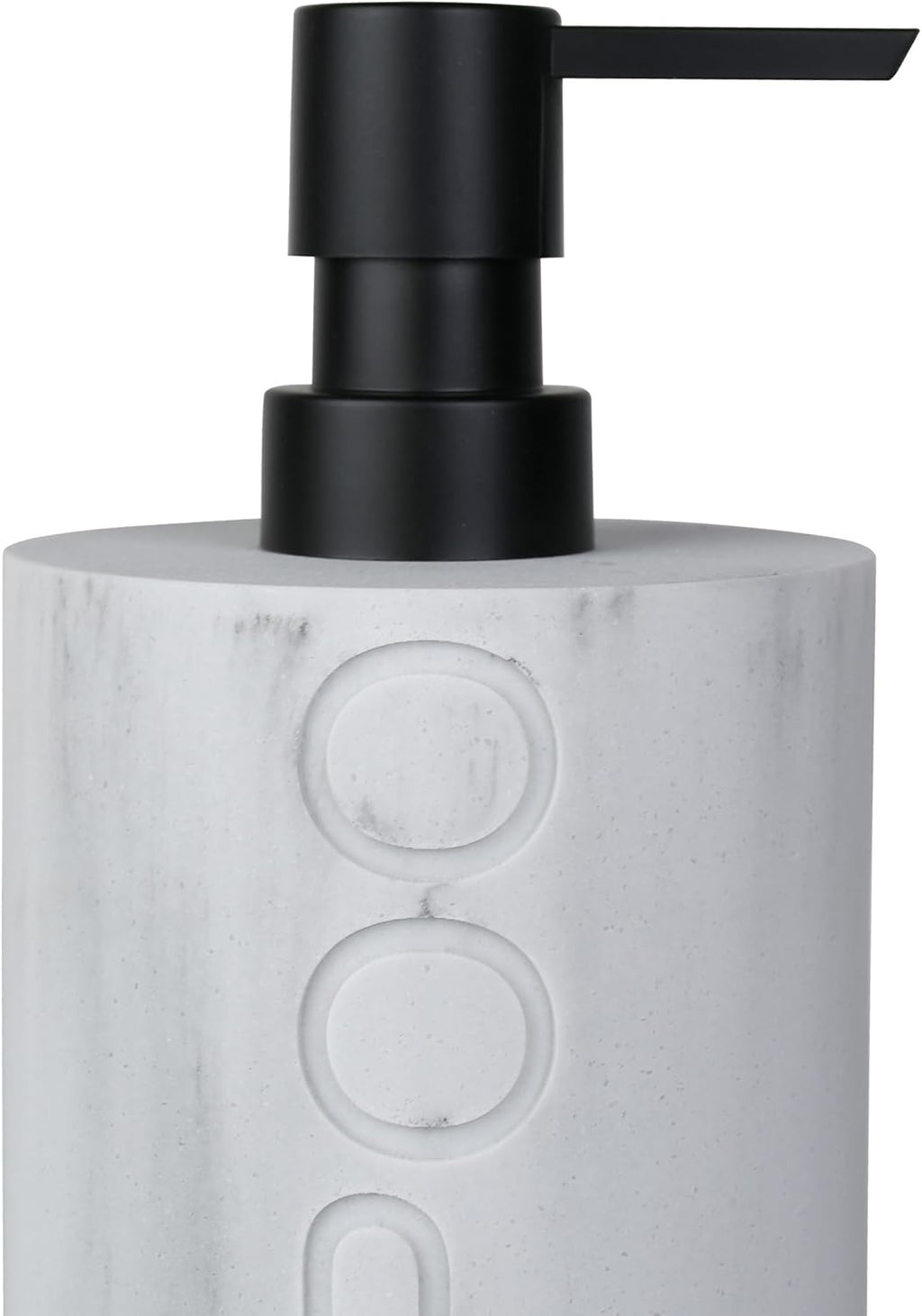 Matte White Shampoo Dispenser Modern Refillable Pump Bottle with Embossed Text, Durable Resin