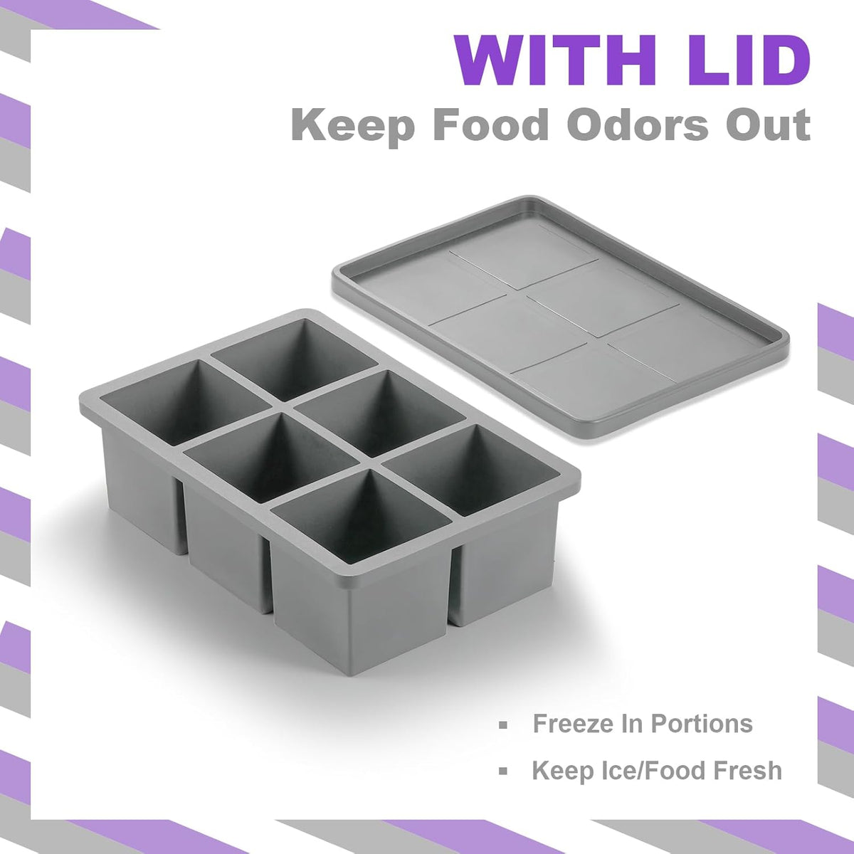 Nax Caki 3 Pack Silicone Large Ice Cube Tray with Lid, Stackable Big Silicone Square Ice Cube Mold