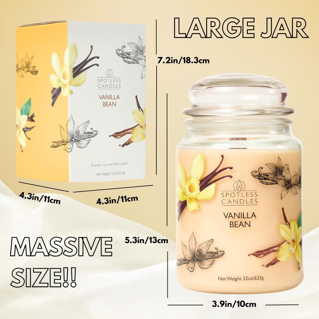 Candle Vanilla Bean 22oz with Wooden Wick in a Presentation Gift Box & Protective Shipper - Vanilla