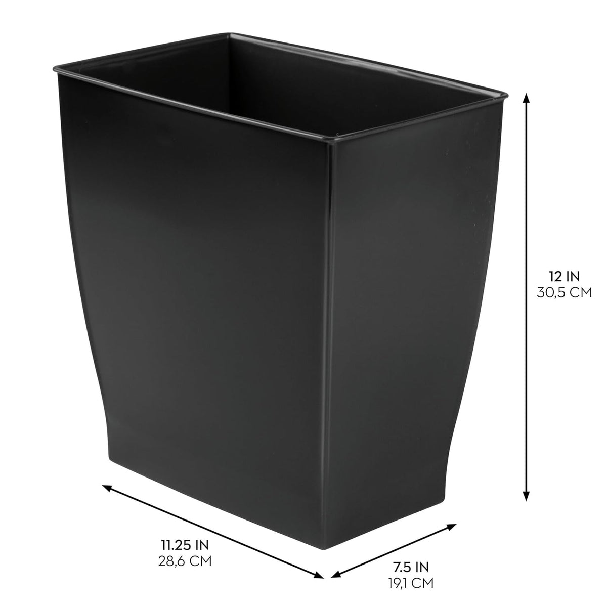 iDesign Small Rectangular Bathroom Trash Cans - Set of 2 - Black