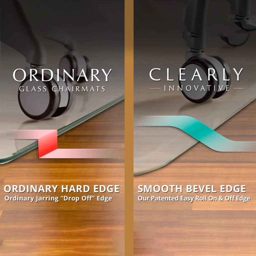 Exclusive Patented Beveled Edge Glass Chair Mat for a Smooth Glide and Easy Roll On/Off by Clearly