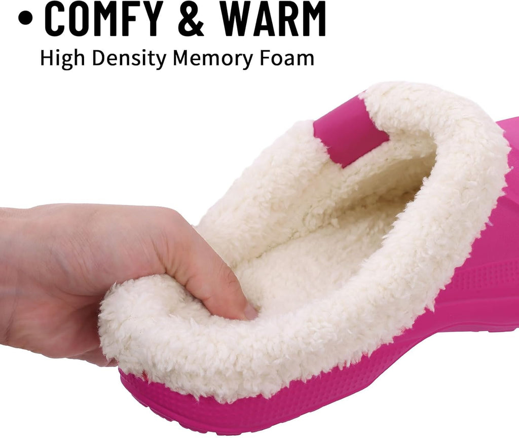 Beslip Classic Fur Lined Clogs Waterproof Winter Fuzzy Slippers for Women Men Indoor and Outdoor