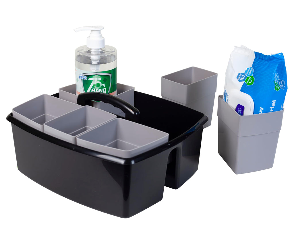 Storex 2-Compartment Large Cleaning Caddy – Multipurpose Supply Organizer with Handle - Black