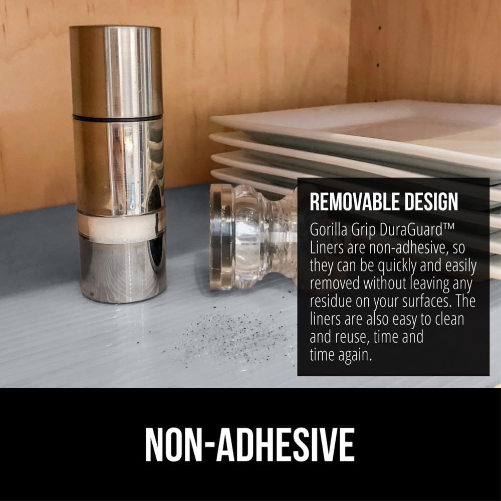 GORILLA GRIP DuraGuard Shelf Liner, Non-Adhesive Cabinet Liners for Kitchen Drawers, Shelves