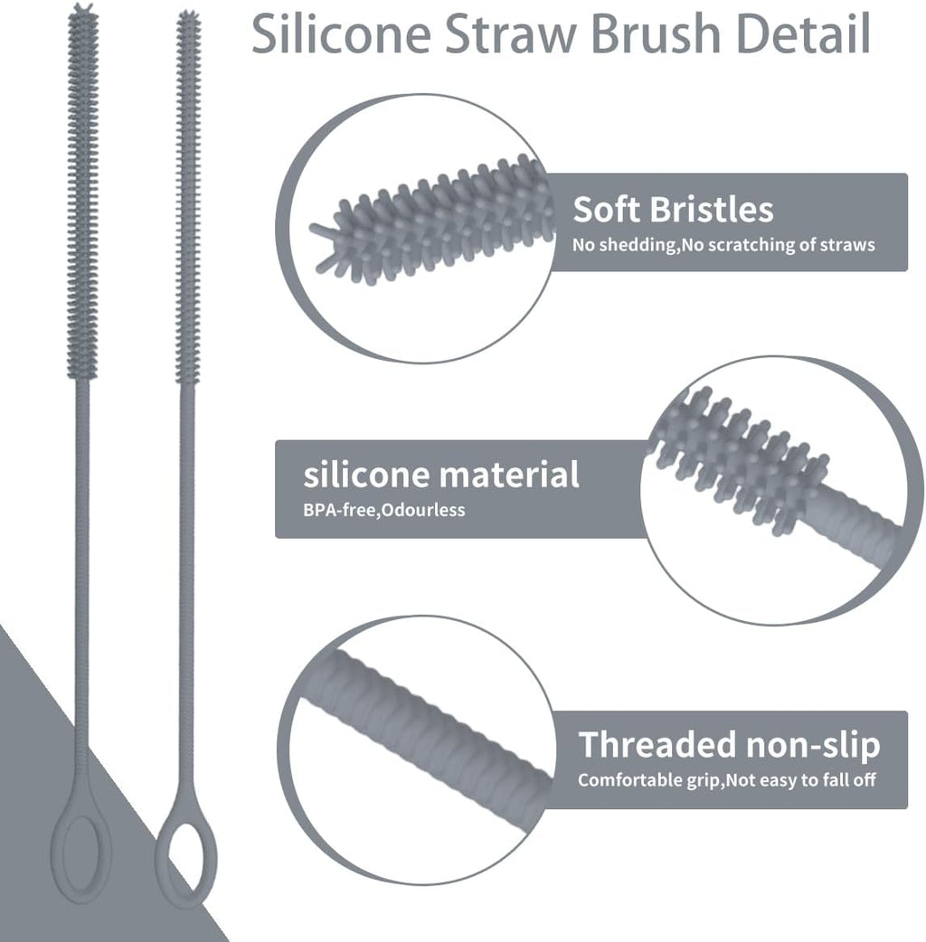 4PCS Silicone Straw Cleaner Brush, Reusable Straw Brush Extra Long for Cleaning Glass Metal