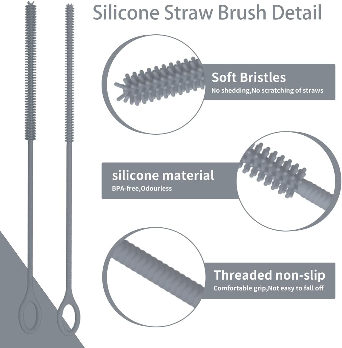 4PCS Silicone Straw Cleaner Brush, Reusable Straw Brush Extra Long for Cleaning Glass Metal