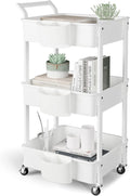 3-Tier Utility Rolling Cart,Mobile Utility Cart with Lockable Caster Wheels,Storage Shelves