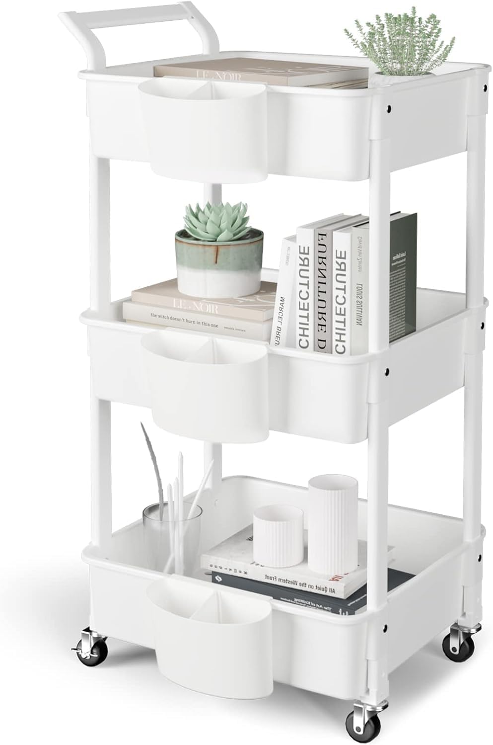 3-Tier Utility Rolling Cart,Mobile Utility Cart with Lockable Caster Wheels,Storage Shelves