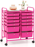 GOFLAME 12-Drawer Rolling Storage Cart, Multipurpose Organizer Cart with 2 Sizes Plastic Drawers