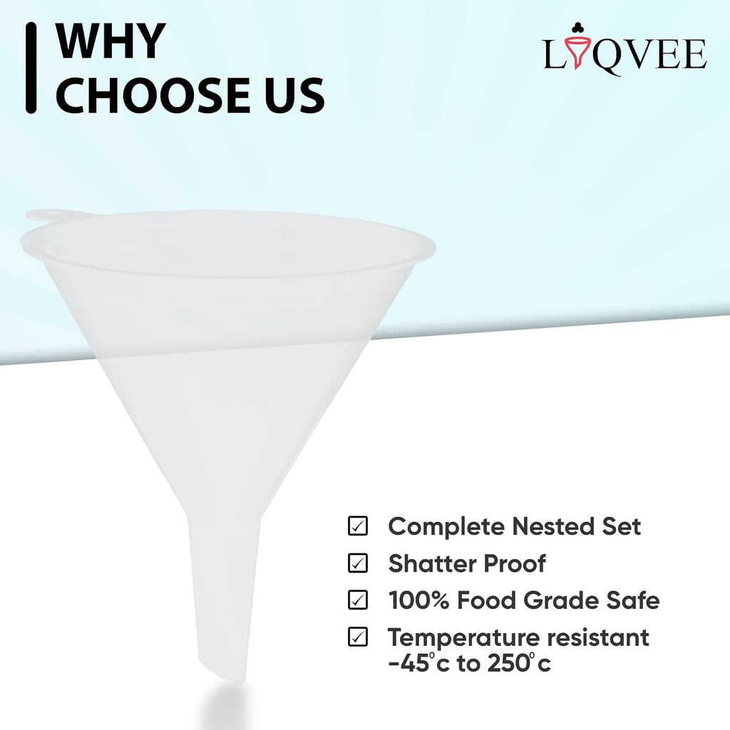 Funnel Set (4 Sizes: 122, 101, 76, 50mm) - Durable, Non-Toxic, Food-Grade Plastic funnels for