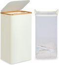 efluky Laundry Basket with Lid and Removable Bag, 100L Tall Laundry Hamper with Bamboo Handles