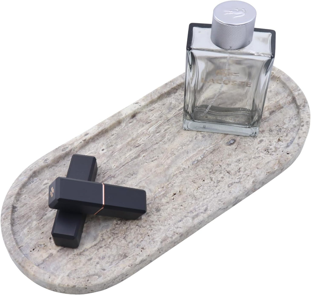 Natural Marble Tray, Oval Vanity Decorative Tray for Bathroom Counter, Countertop Stone Organizer