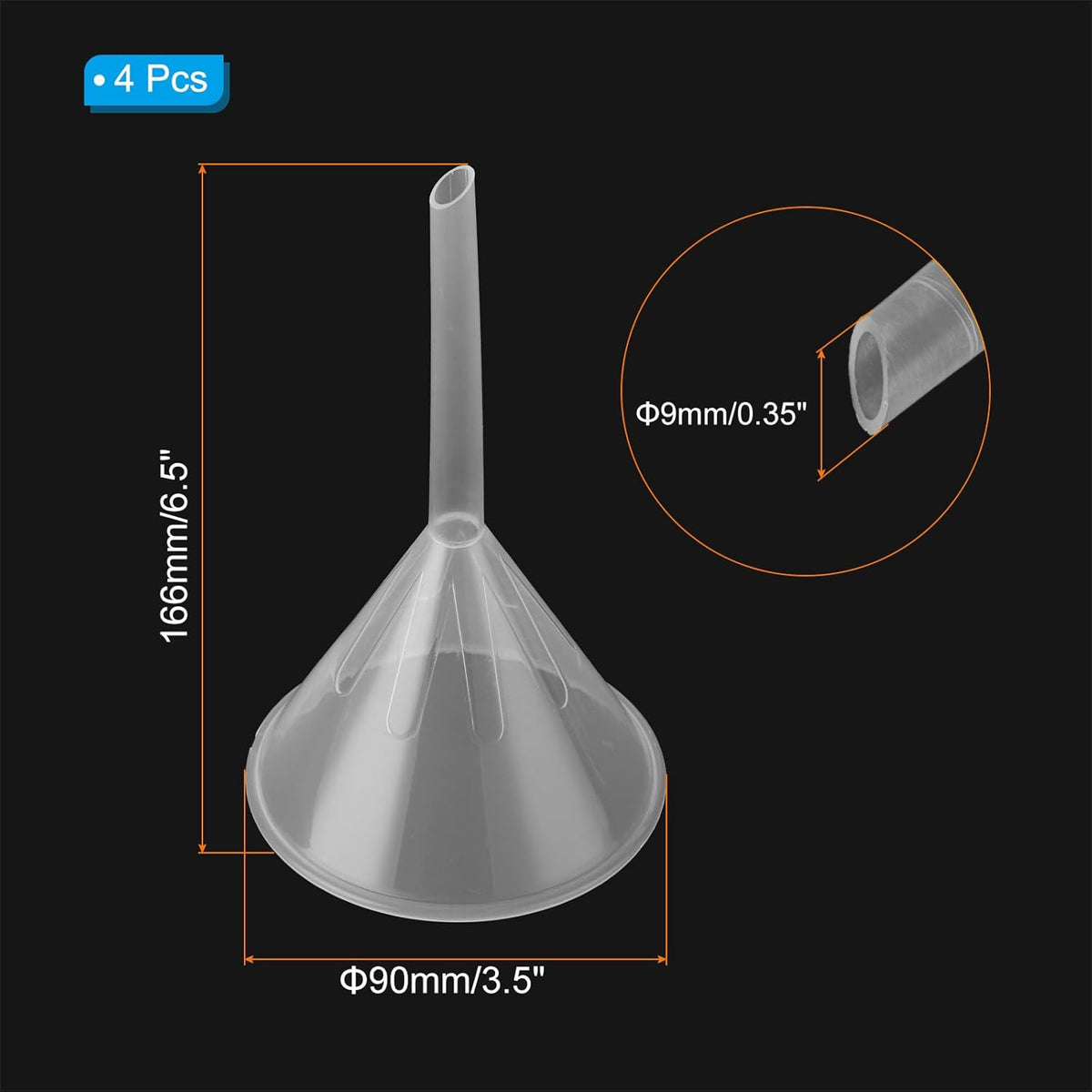 PATIKIL 3.5 Inch Clear Plastic Funnel, 4 Pcs Wide Mouth Multipurpose Transfer Funnel with Long