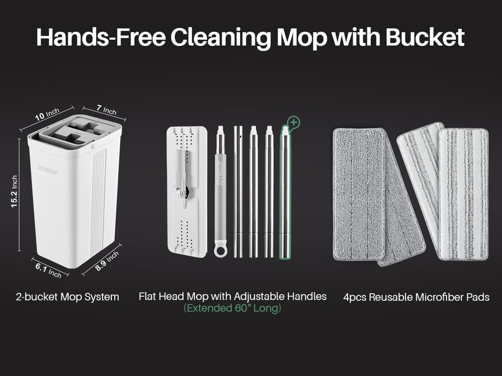 JOYMOOP Mop and Bucket Set with Wringer, Flat Mops for Floor Cleaning, Wall Mop Cleaner with Long